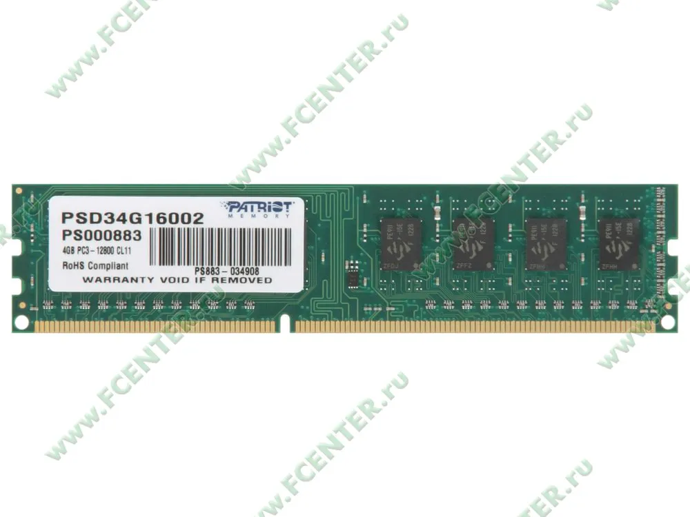 Модуль оперативной памяти 4ГБ DDR3 SDRAM Patriot "PSD34G16002"-0